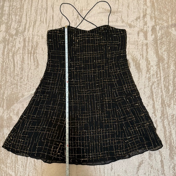 Chelsea & Violet Dress Sz M Beaded SequinGold Black Mini Strappy Party Holiday - Picture 12 of 15